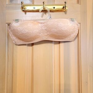 Misses sz M Victoria Secret Pink Strapless Bra Beige Lace